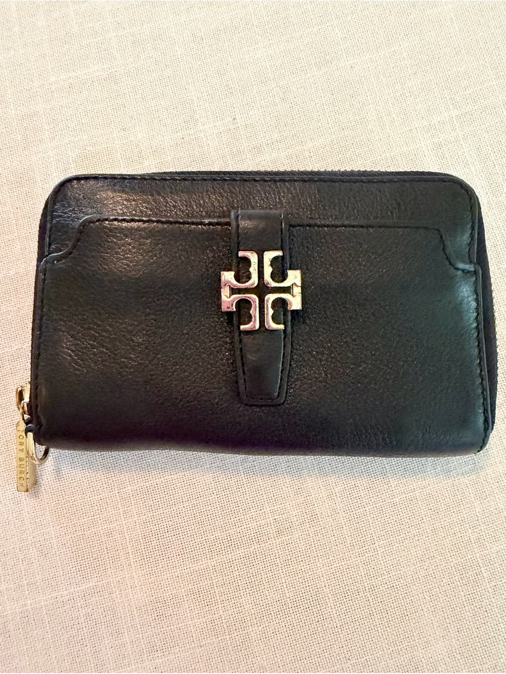 Tory Burch Black Leather Wallet with Gold Logo